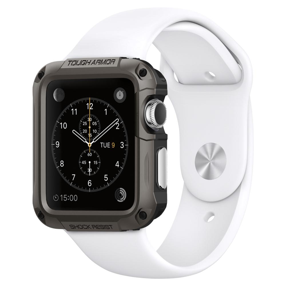 Apple Watch Series 3/2/1 (42mm) Case Tough Armor in gunmetal showing the front and side view