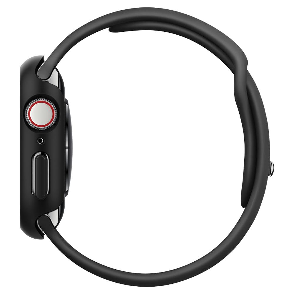 Apple Watch Series SE / 6 / 5 / 4 (44mm) Case Thin Fit in black showing the side profile and its cut outs