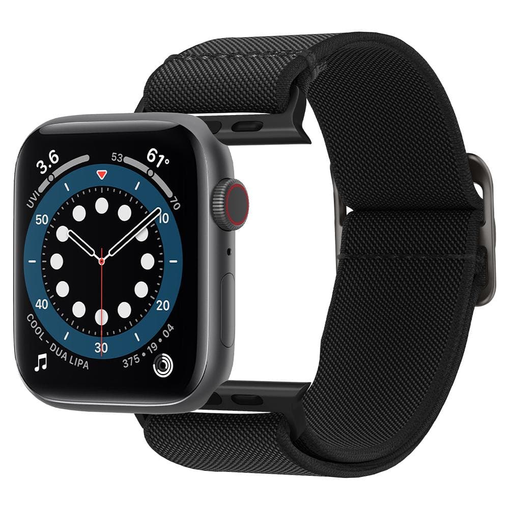 Apple Watch Series SE / 6 / 5 / 4 (40mm) Watch Band Lite Fit in black showing the band separated from watch face