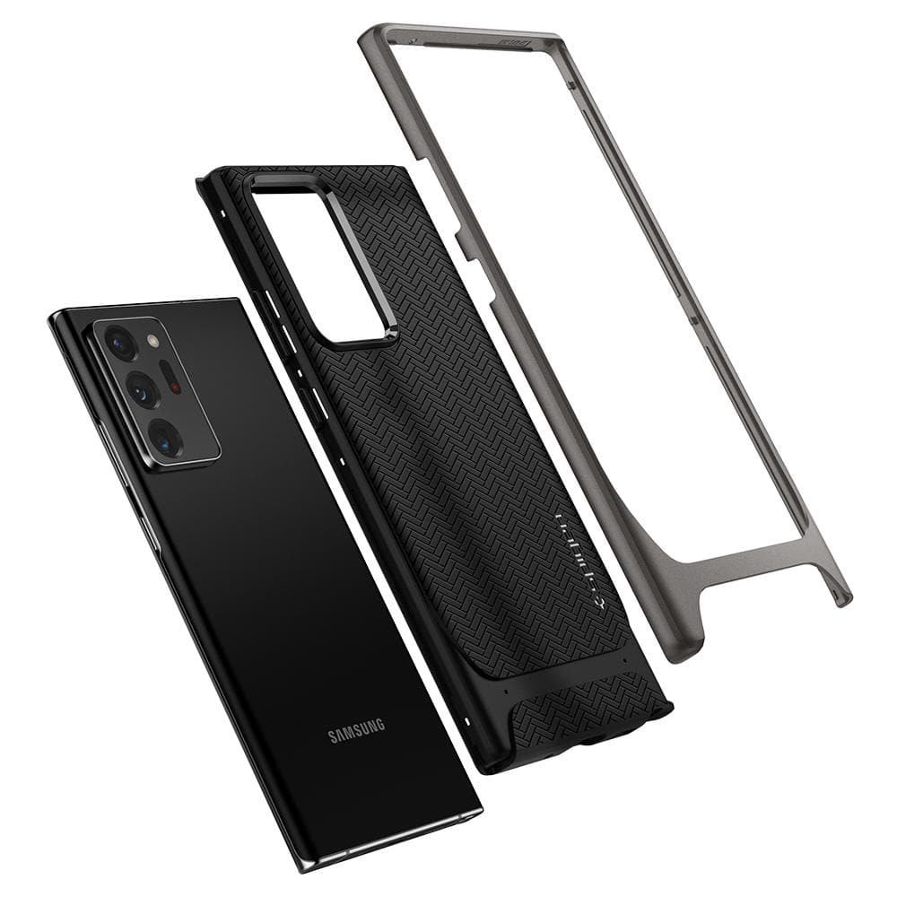 Galaxy Note 20 Ultra Neo Hybrid Gunmetal case showing the case layers and the back of the device