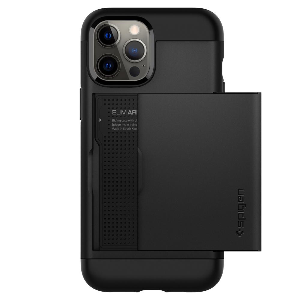 iPhone 12 Pro Max Case Slim Armor CS in black showing the back with card slot slightly open