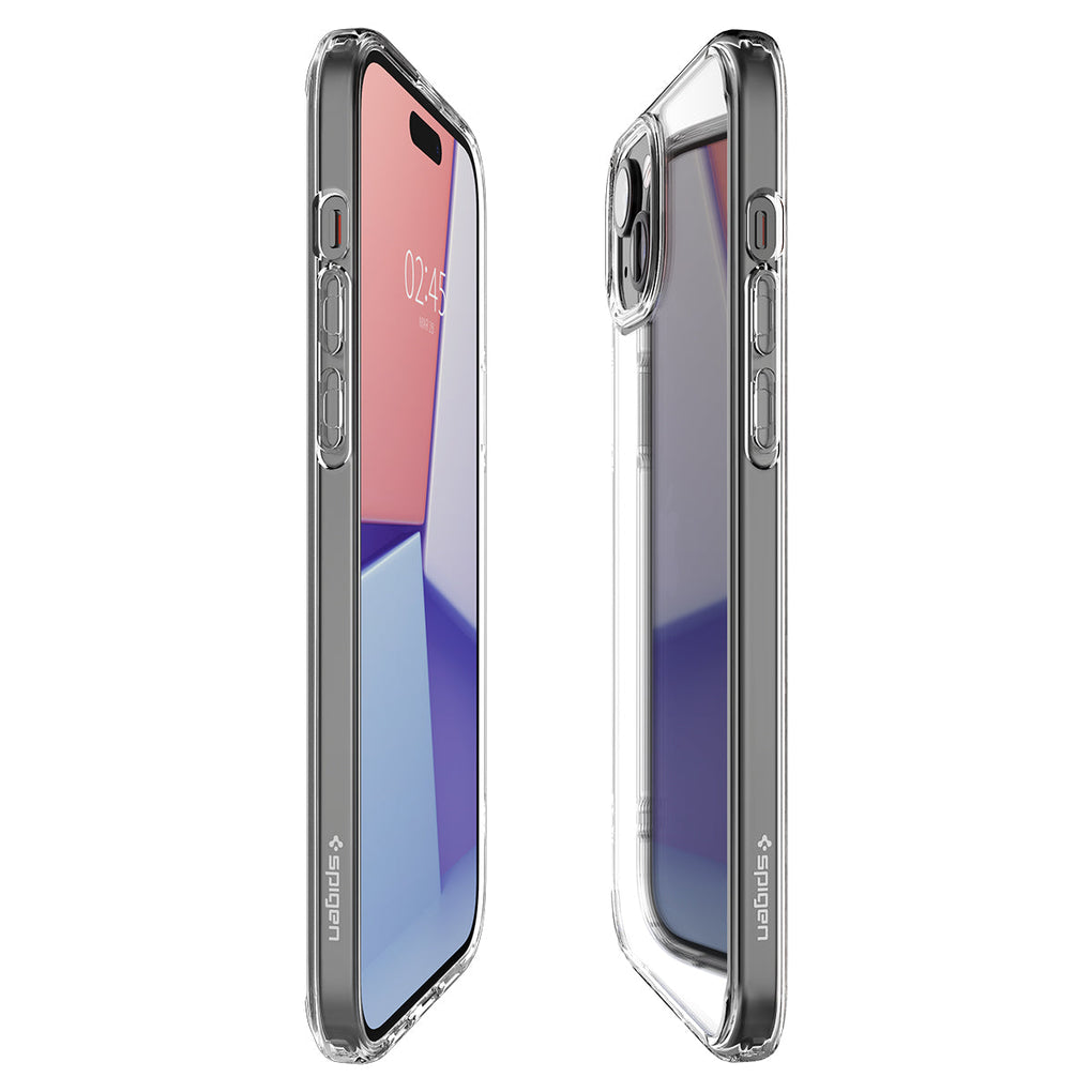 iPhone 15 Case Ultra Hybrid in crystal clear showing the sides, partial front and back
