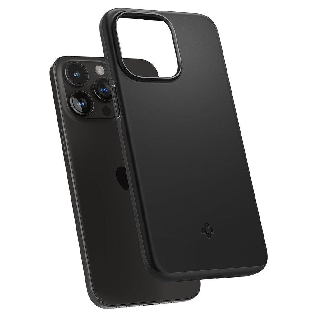 iPhone 15 Pro Case Thin Fit in black showing the back with case hovering away from device