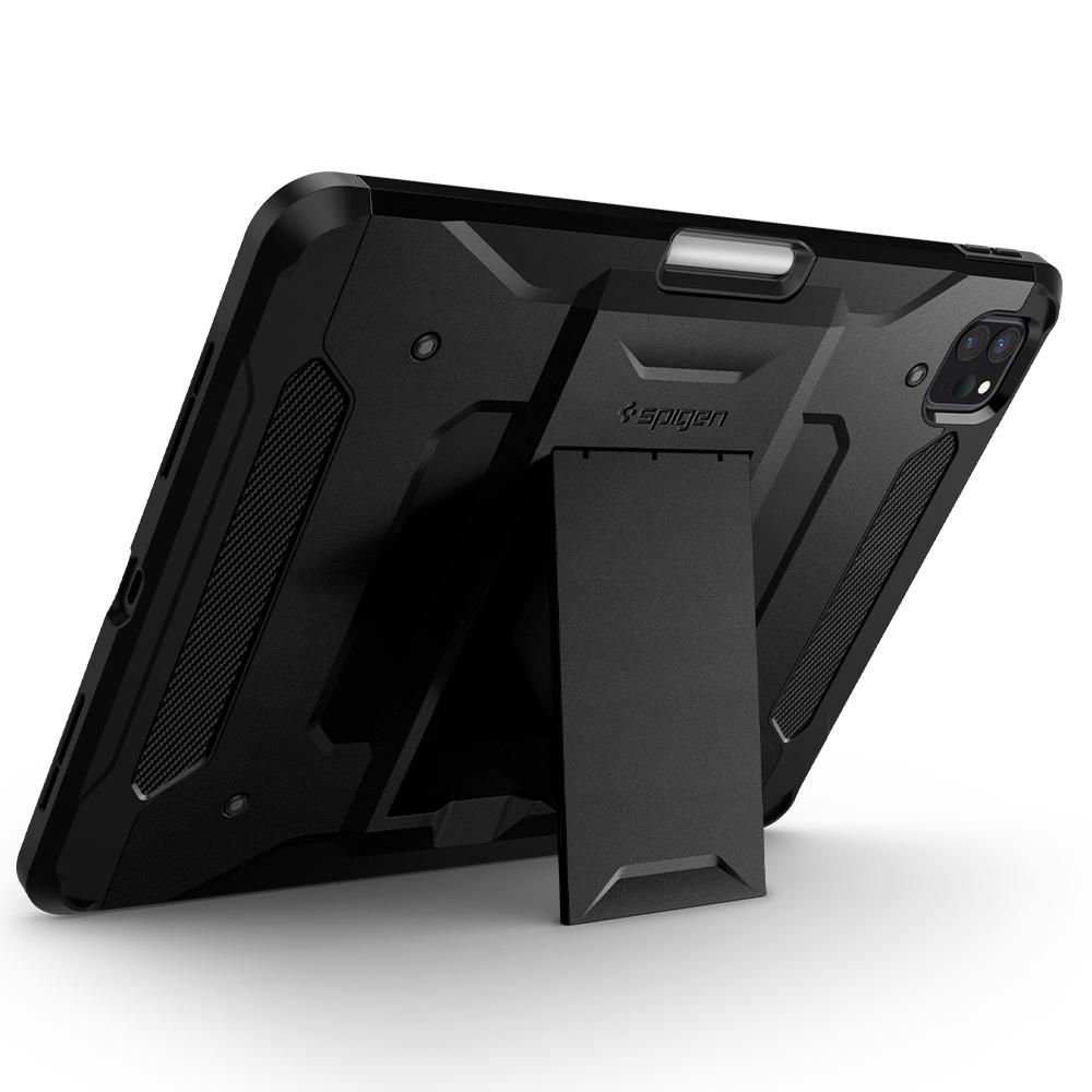 Stand Folio Black Case angled backwards showing the back design focusing on the kickstand feature on the iPad Pro 12.9