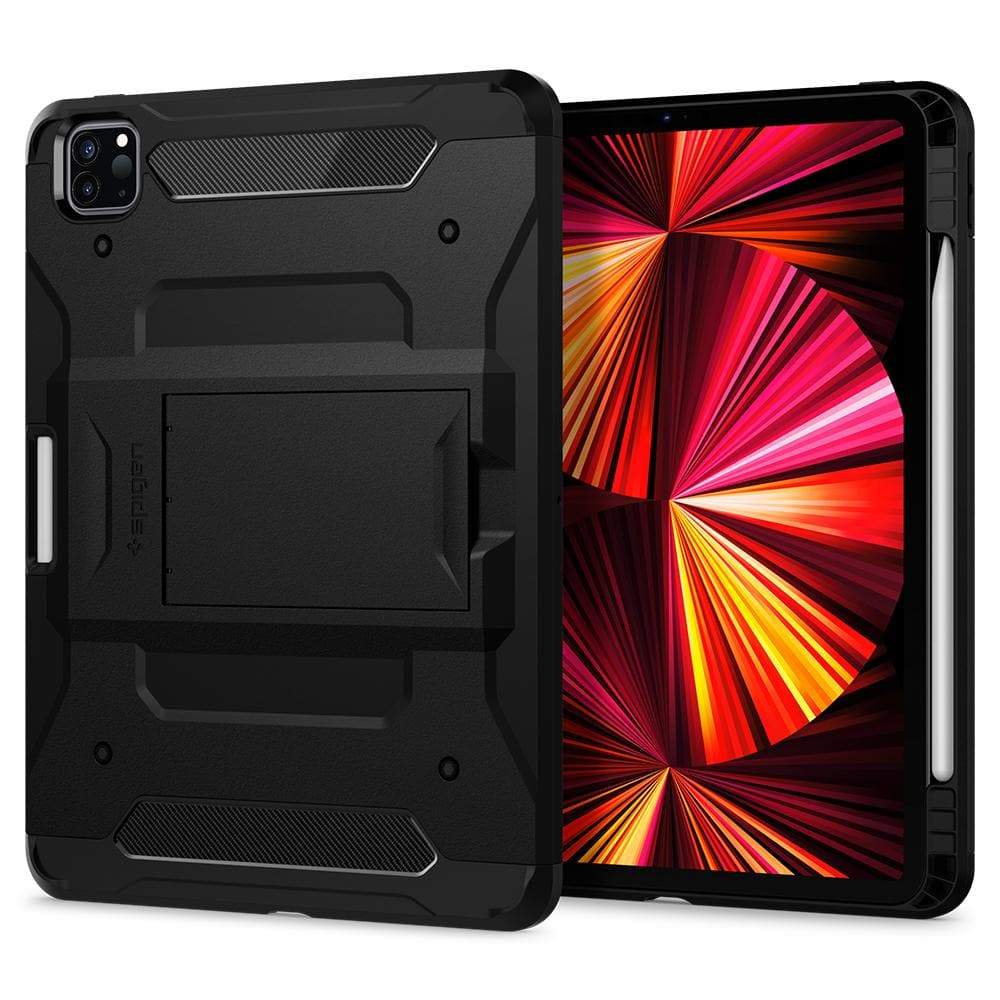 Stand Folio Black Case back design and a front view of the edge around the iPad Pro 12.9