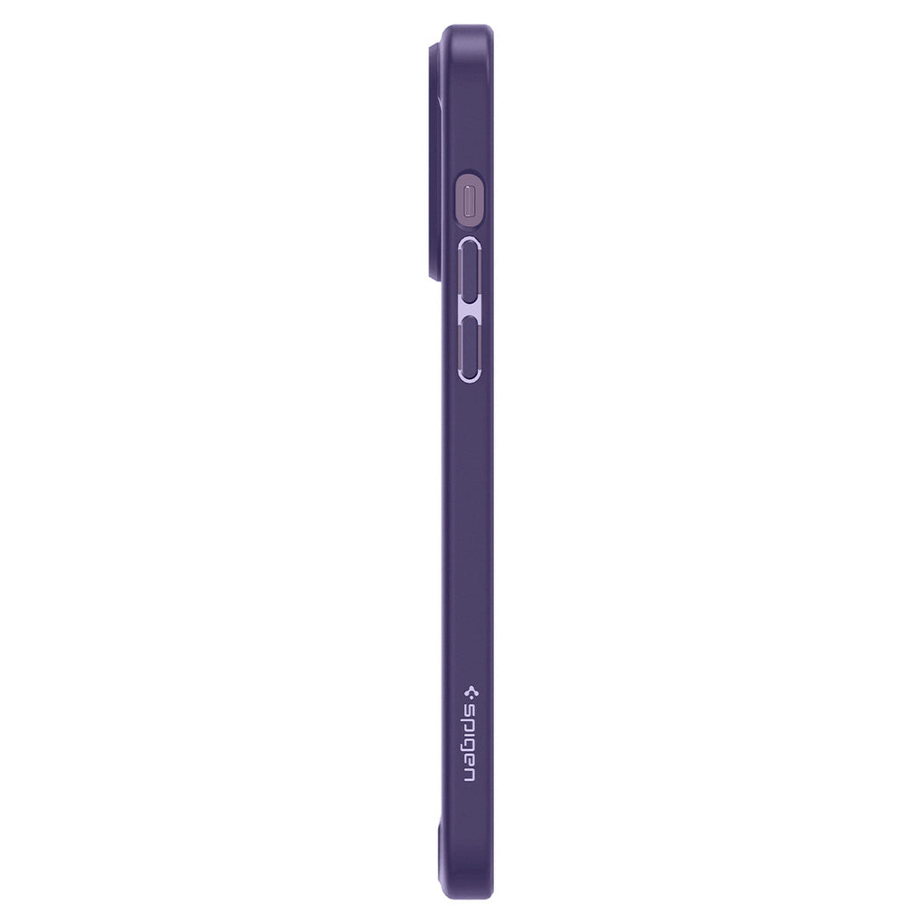 iPhone 14 Pro Case Ultra Hybrid in deep purple showing the side with volume controls