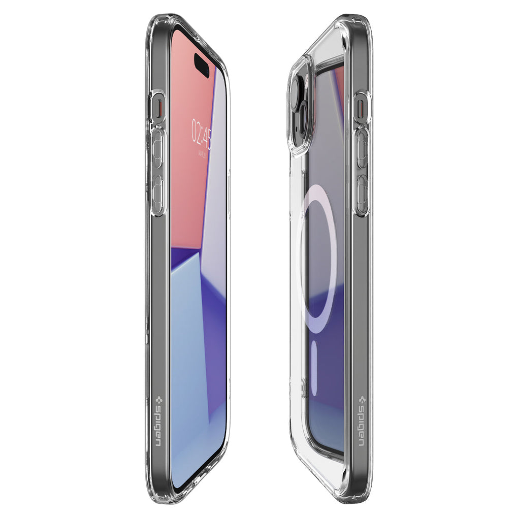 iPhone 15 Case Ultra Hybrid (MagFit) in white showing the sides, partial front and back