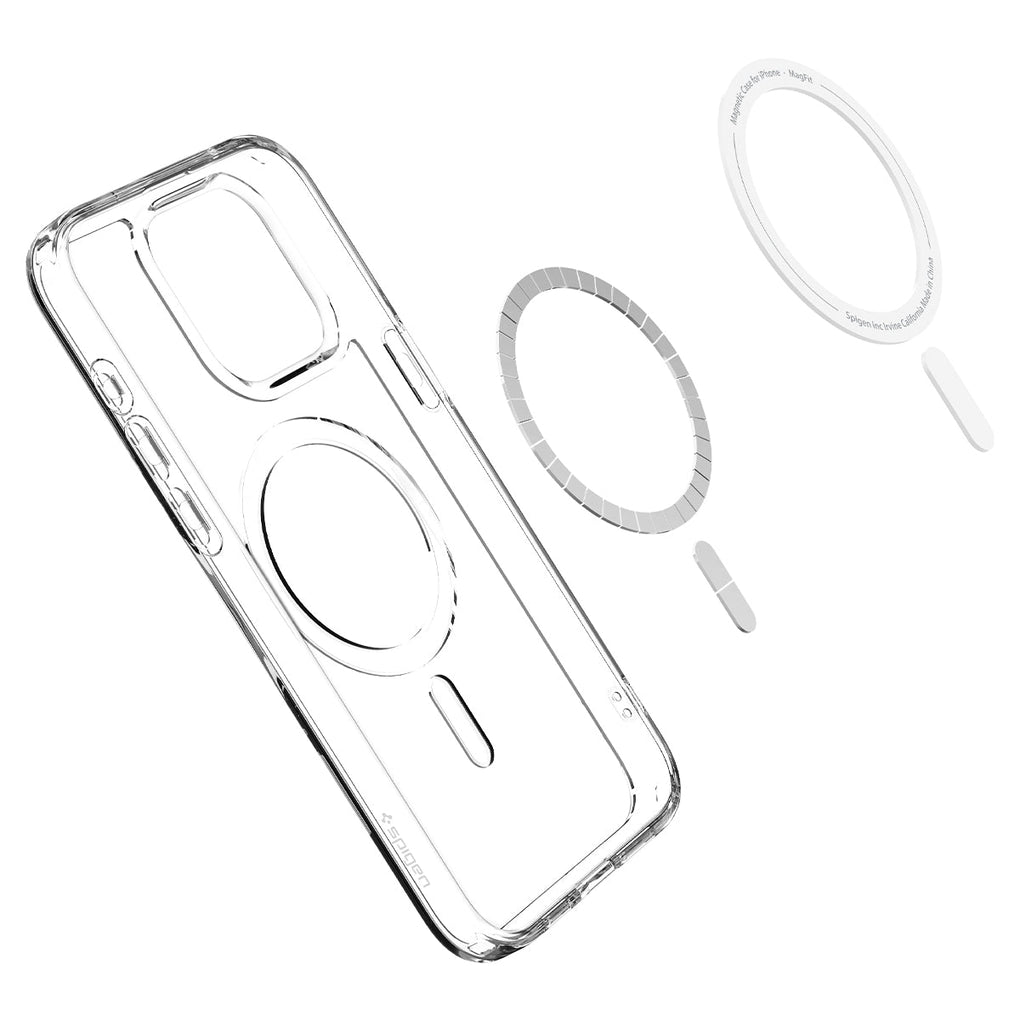 iPhone 15 Pro Case Ultra Hybrid (MagFit) in white showing the magnetic ring layers