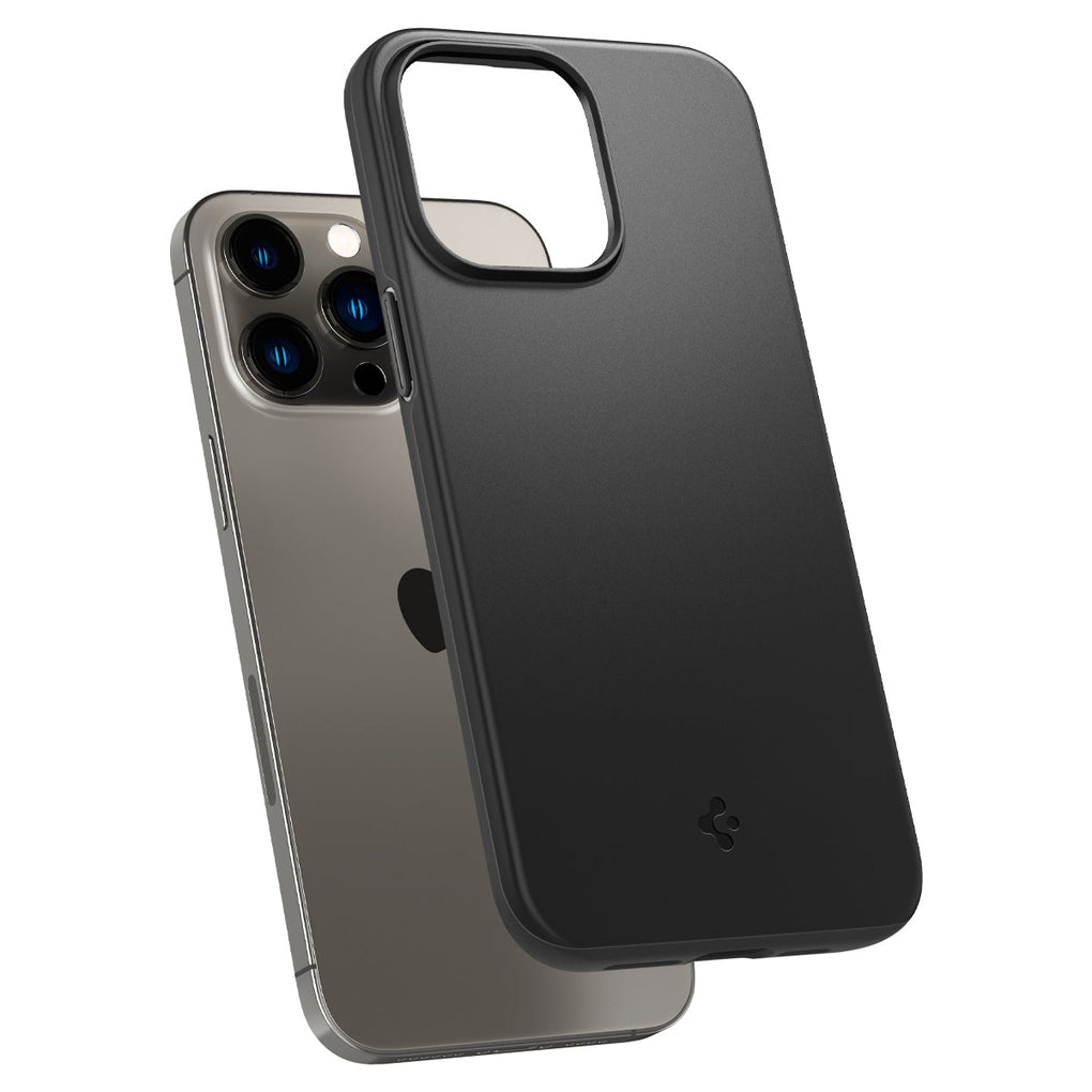 iPhone 14 Pro Case Thin Fit in black showing the back slightly hovering away from device