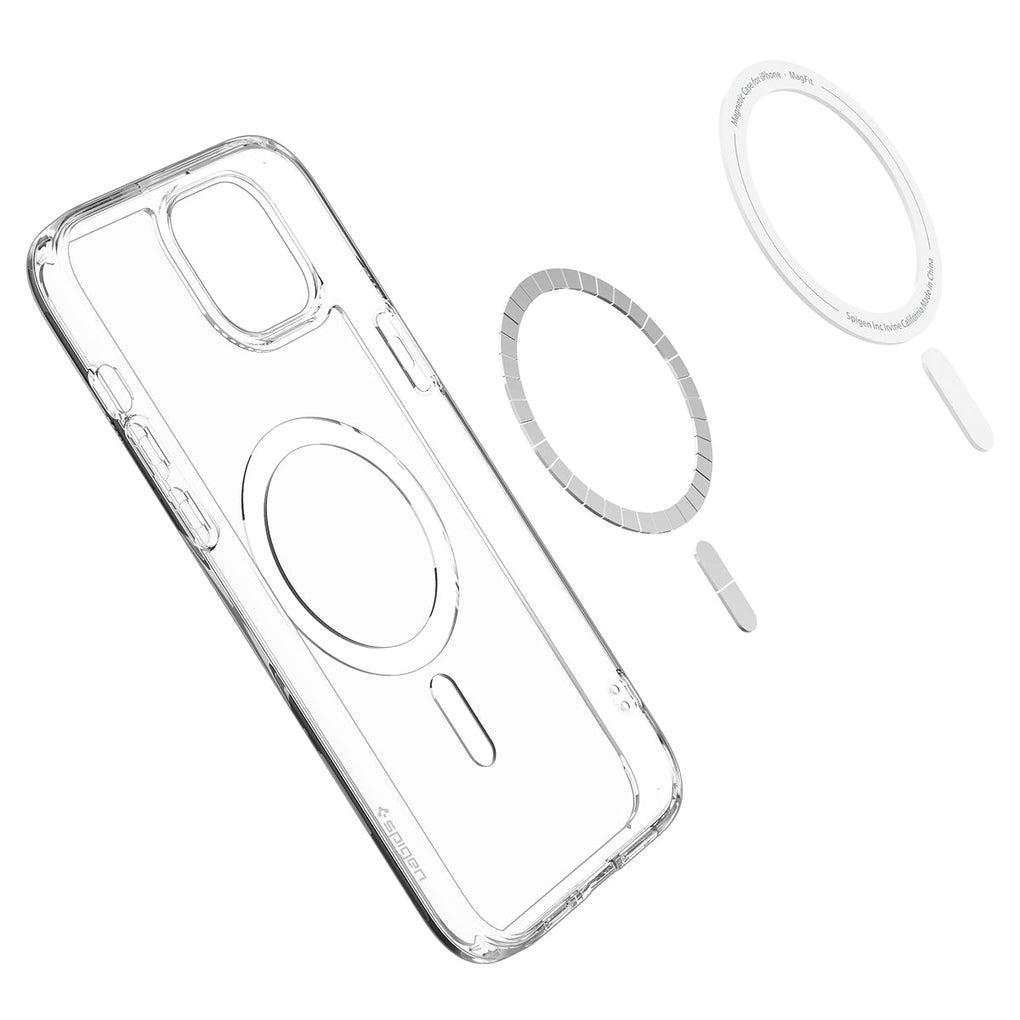iPhone 15 Plus Case Ultra Hybrid (MagFit) in white showing the inside magnetic ring layers
