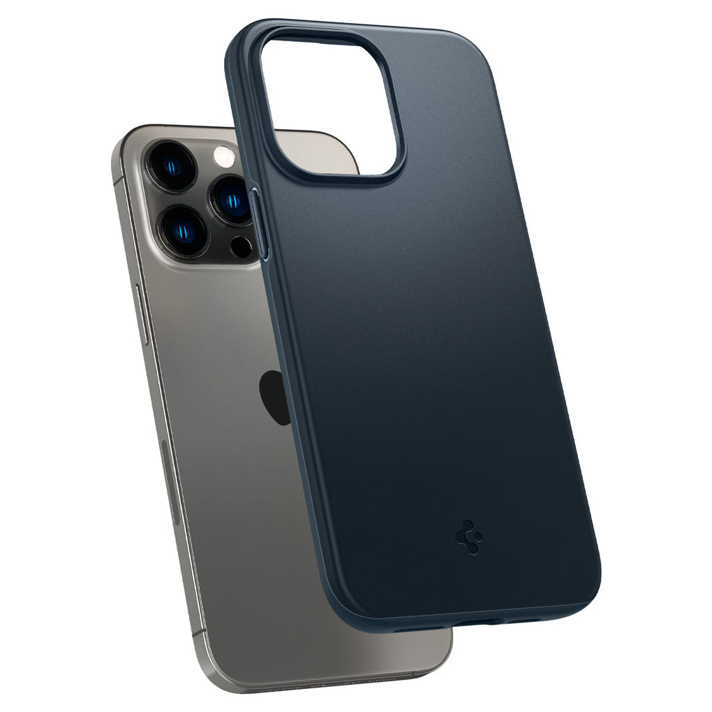 iPhone 14 Pro Max Case Thin Fit in metal slate showing the back slightly hovering away from device