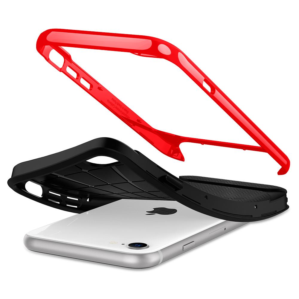 ACS00953 - iPhone SE (2020) Case Neo Hybrid Herringbone in dante red showing the flexible TPU back and Hard PC bumper