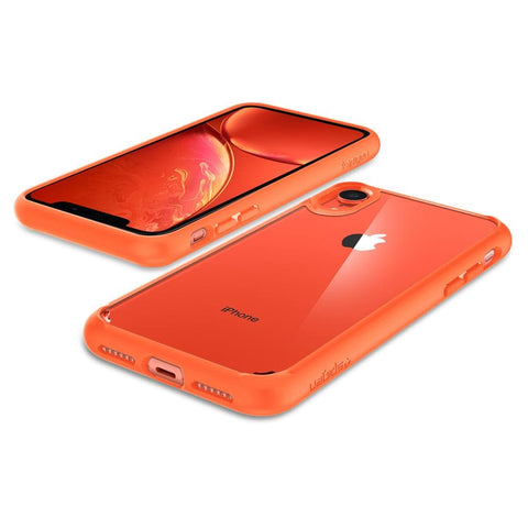 Ultra Hybrid	Coral	Case	back design and the front view of the	iPhone XR	device.
