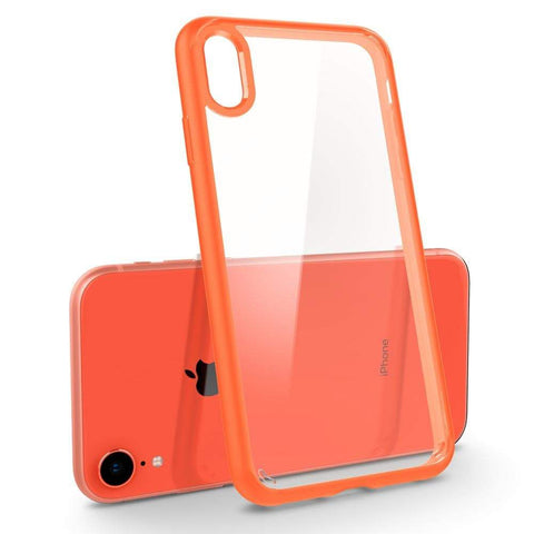 Ultra Hybrid	Coral	Case	back design and a back view of the	iPhone XR	device.