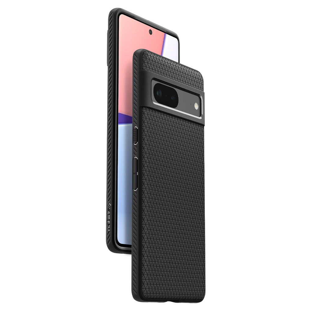 Pixel 7 Case Liquid Air in matte black showing the back, sides and partial front