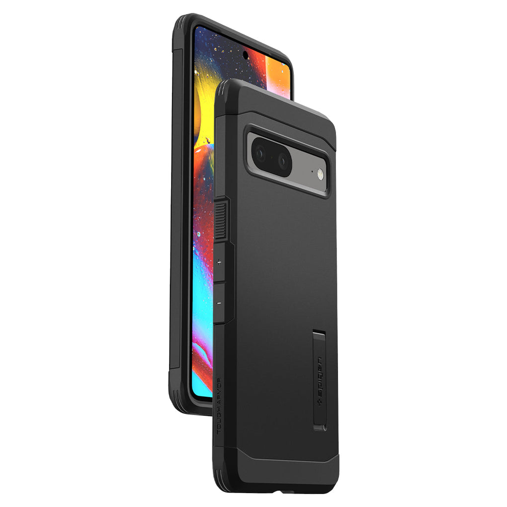 Pixel 7 Case Tough Armor in black showing the back, sides and partial front