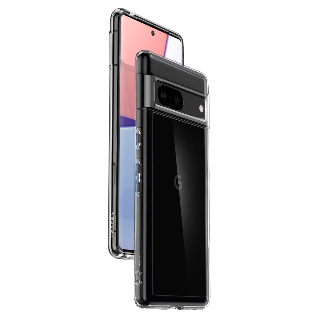 Pixel 7 Case Ultra Hybrid in crystal clear showing the back, sides and partial front