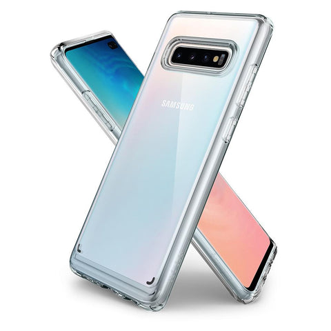 Ultra Hybrid	Crystal Clear	Case	back design overlapping the front view of the	Galaxy S10+	device.