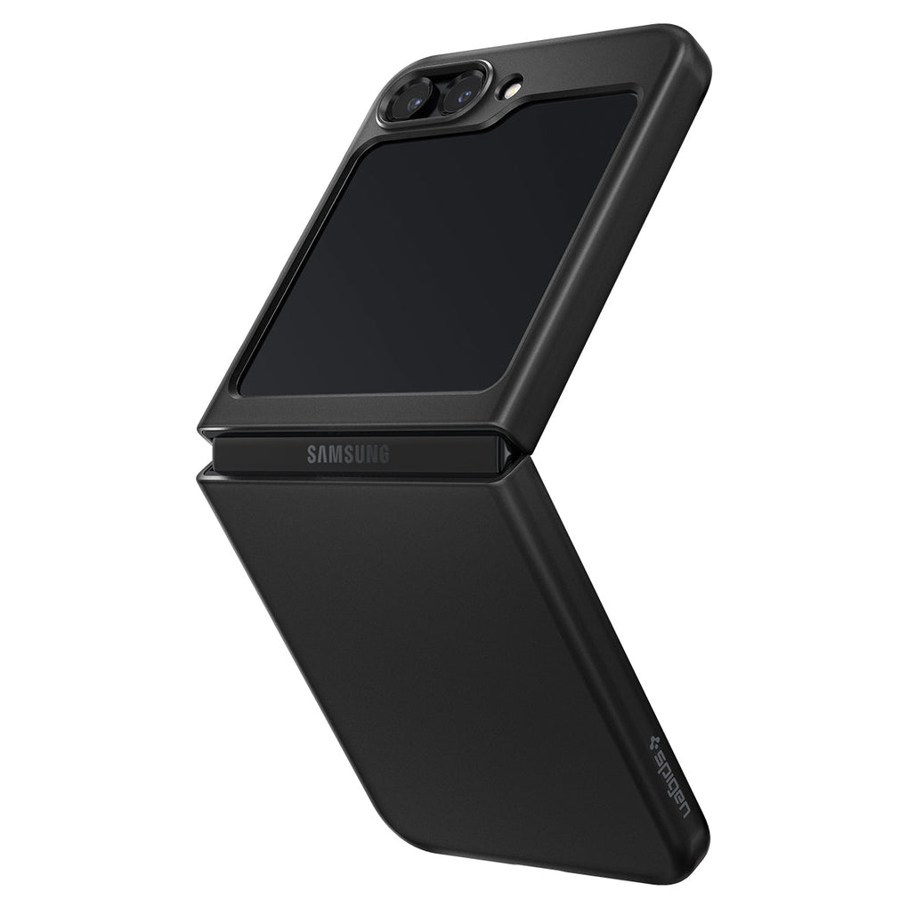 Galaxy Z Flip 5 Case AirSkin in black showing the back, front and sides