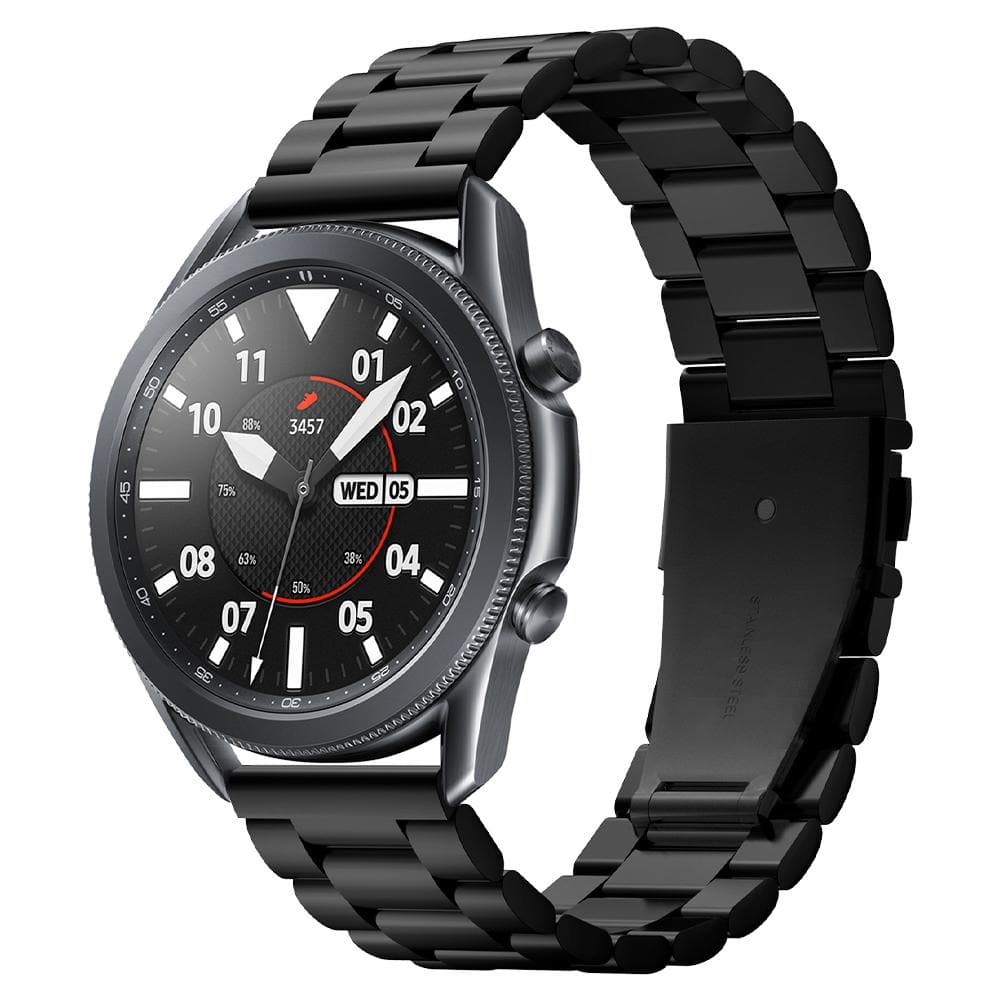 Galaxy Watch 3 (45mm) Watch Band Modern Fit (22mm) in black showing the front angled on watch