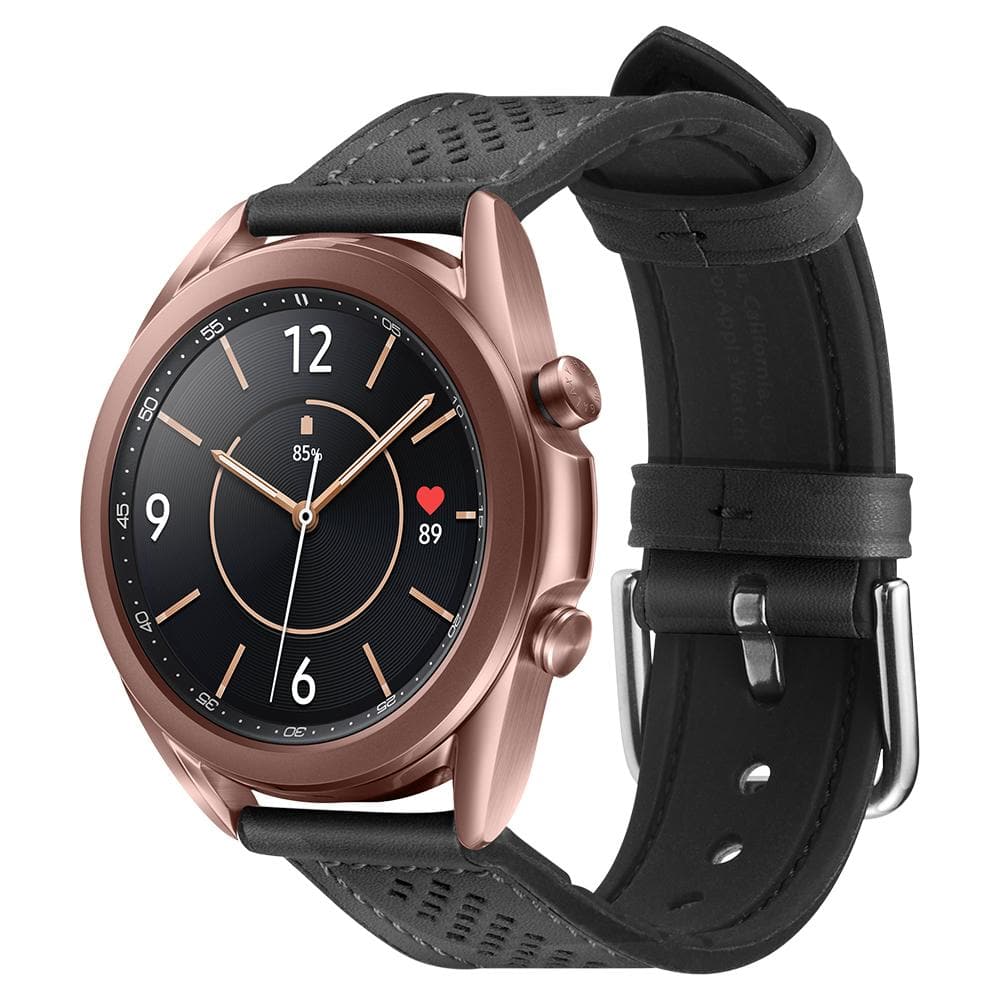 Galaxy Watch 3 (41mm) Watch Band Retro Fit (20mm) in black showing the front at an angle on bronze watch