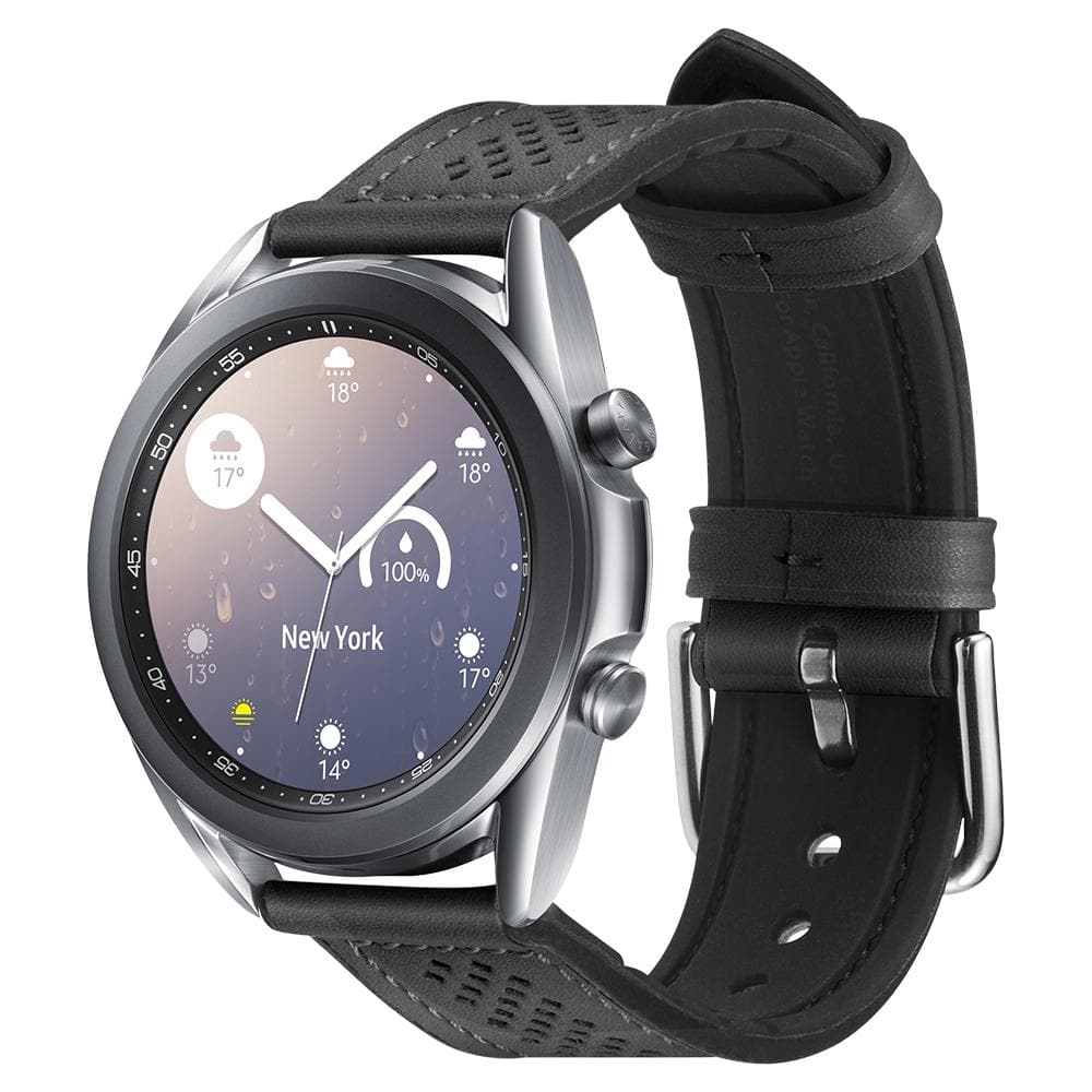 Galaxy Watch 3 (41mm) Watch Band Retro Fit (20mm) in black showing the front at an angle on silver watch