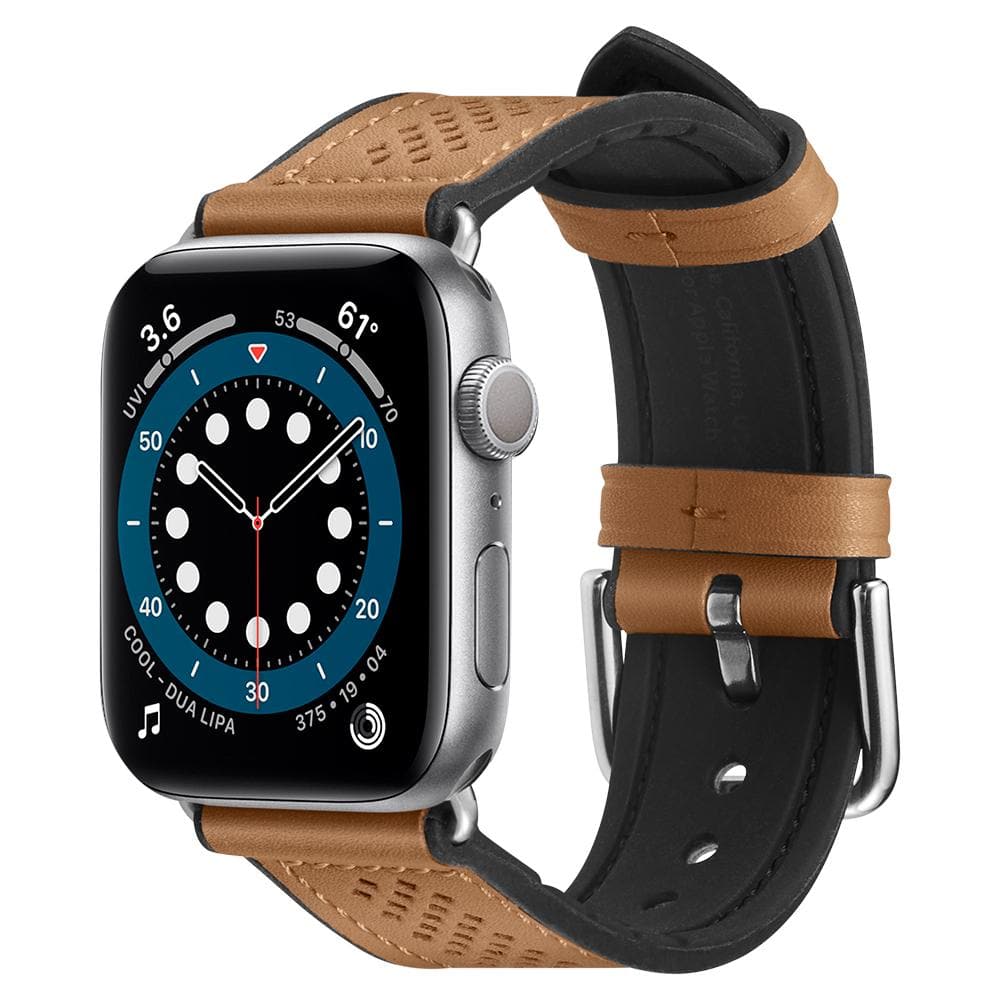 Apple Watch Band Retro Fit Brown showing a front facing view of the Apple Watch Series SE/6/5/4(44)/3/2(42) device.