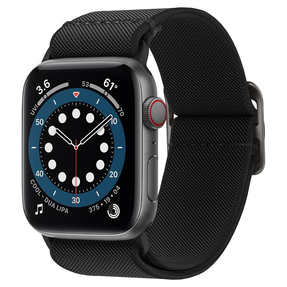 Apple Watch Series SE / 6 / 5 / 4 (40mm) Watch Band Lite Fit in black showing the front and inside of band