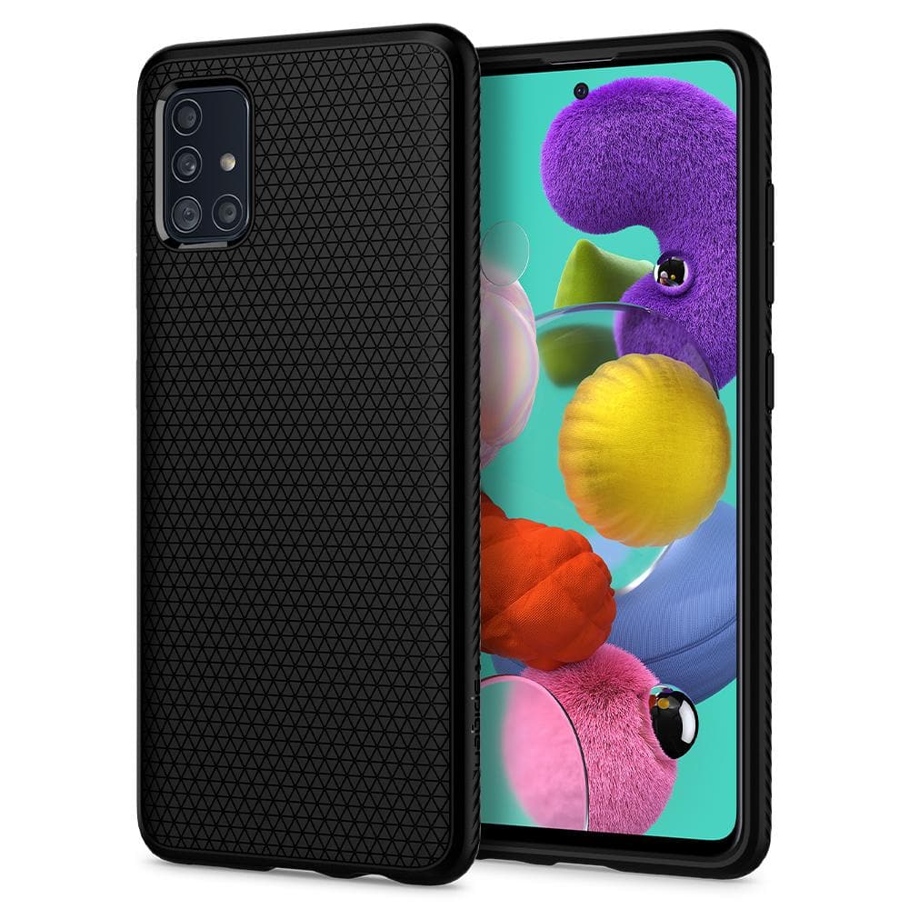 Galaxy A51 Case Liquid Air in black showing the back and front