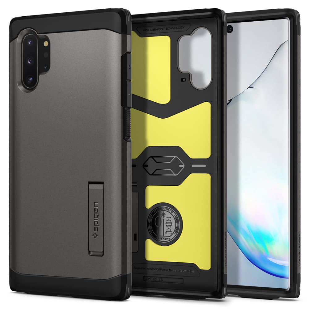 Galaxy Note 10 Plus / 10 Plus 5G Case Tough Armor in gunmetal showing the back, inside, and front