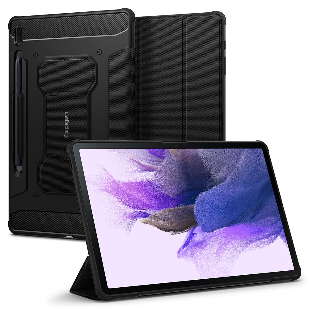 Galaxy Tab S7 FE 5G Case Rugged Armor Pro in black showing the back, front and inside