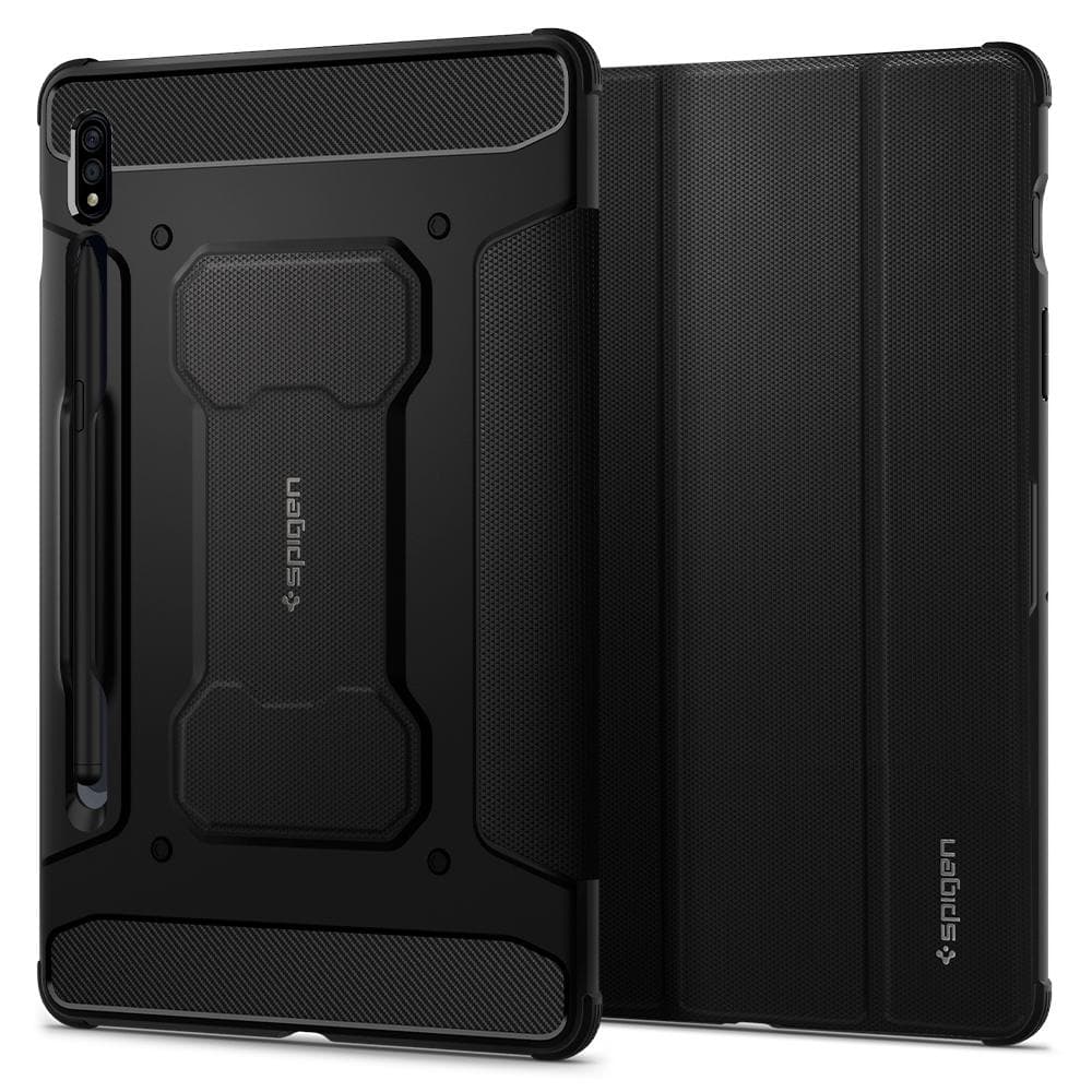 Galaxy Tab S7 Case Rugged Armor Pro in black showing the back and front