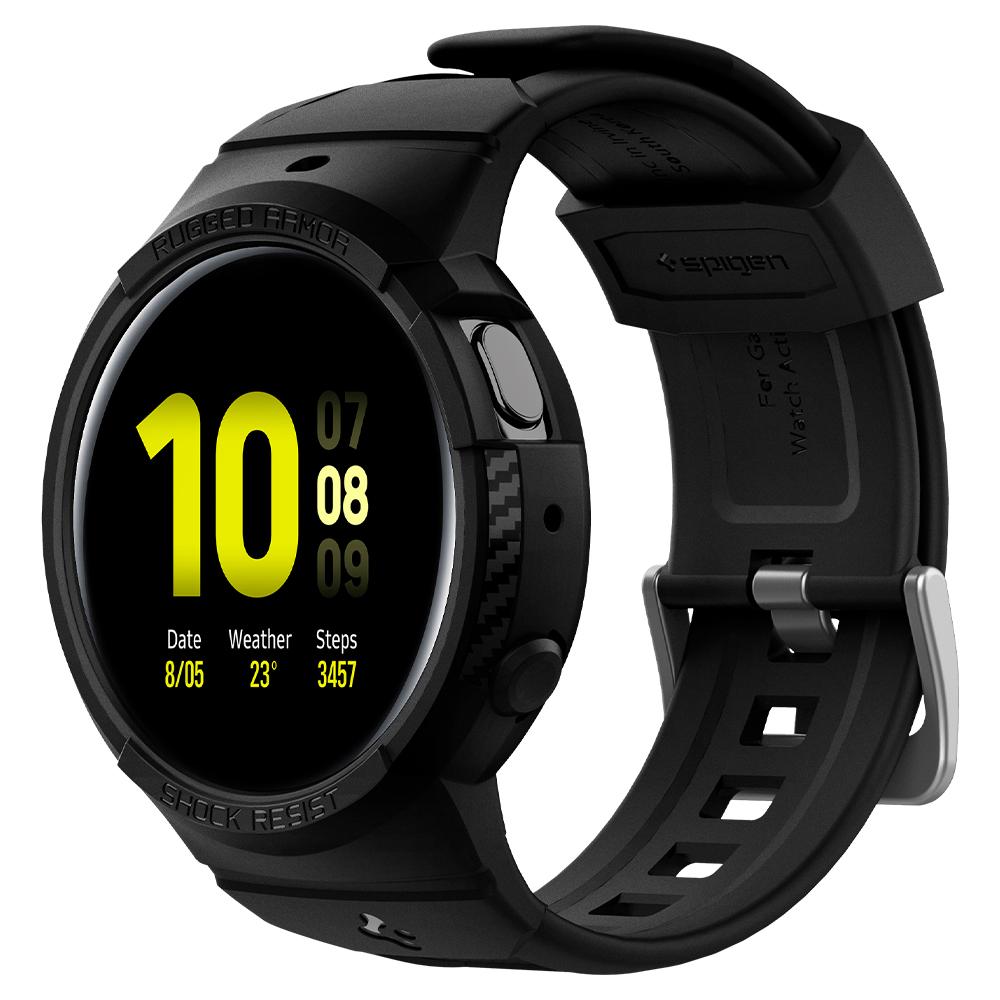 Galaxy Watch Active 2 (44mm) Case Rugged Armor Pro in black showing the front and side