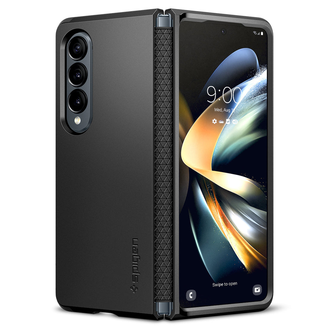 ACS05105 - Galaxy Z Fold 4 Case Tough Armor in black showing the back, fold area and front