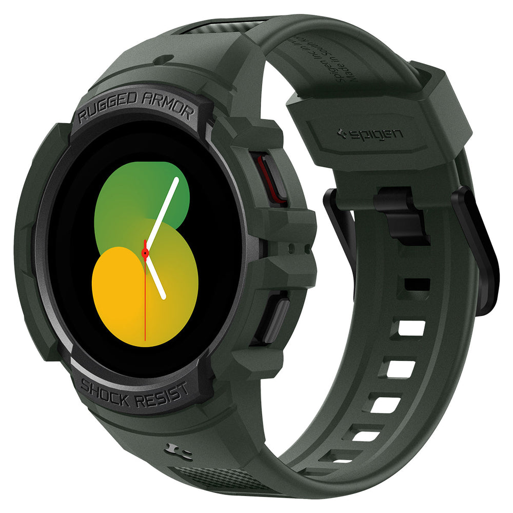 Galaxy Watch 5/4 (44mm) Case Rugged Armor Pro in military green showing the front, side and inside