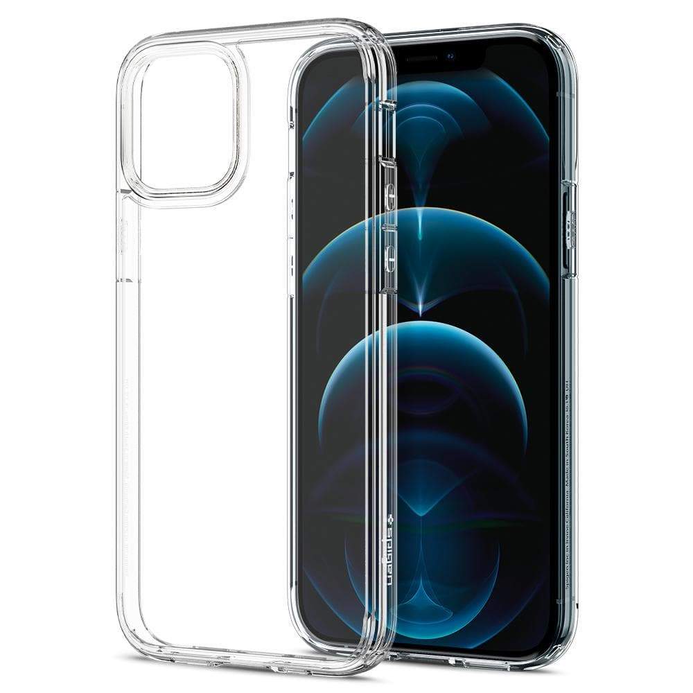 Crystal Clear iPhone 12 / iPhone 12 Pro Case Ultra Hybrid showing the back without device and front with device