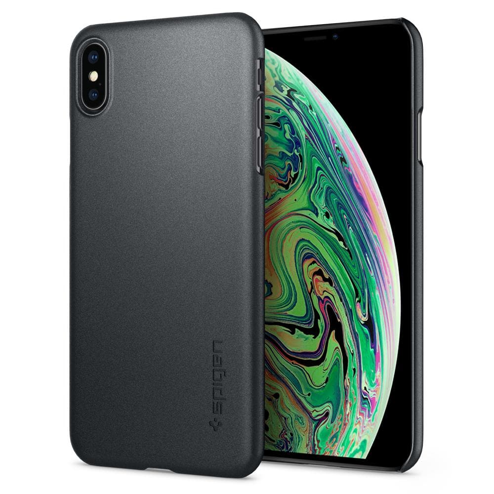 065CS24825 - Thin Fit	Graphite Gray	Case	back design and a front view of the edge around the	iPhone XS Max	device.