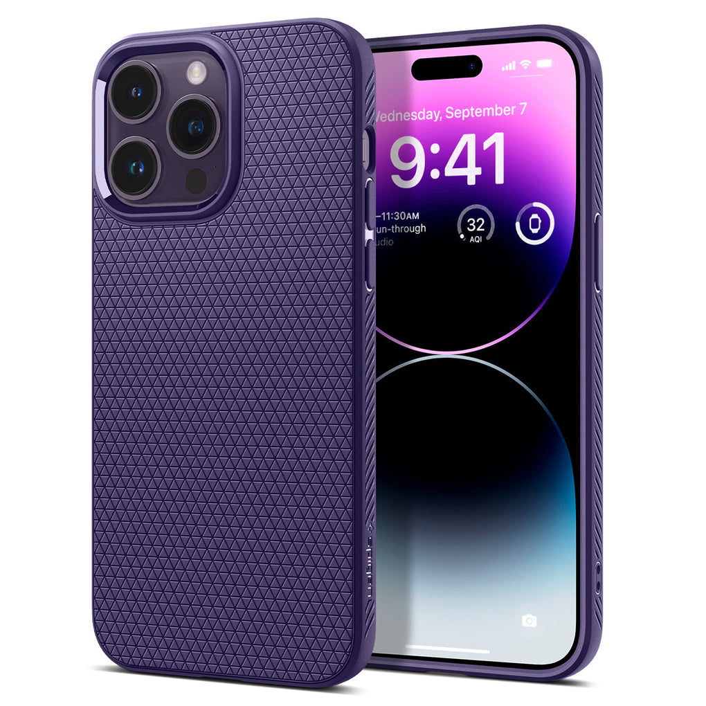 iPhone 14 Pro Max Case Liquid Air in deep purple showing the back and front