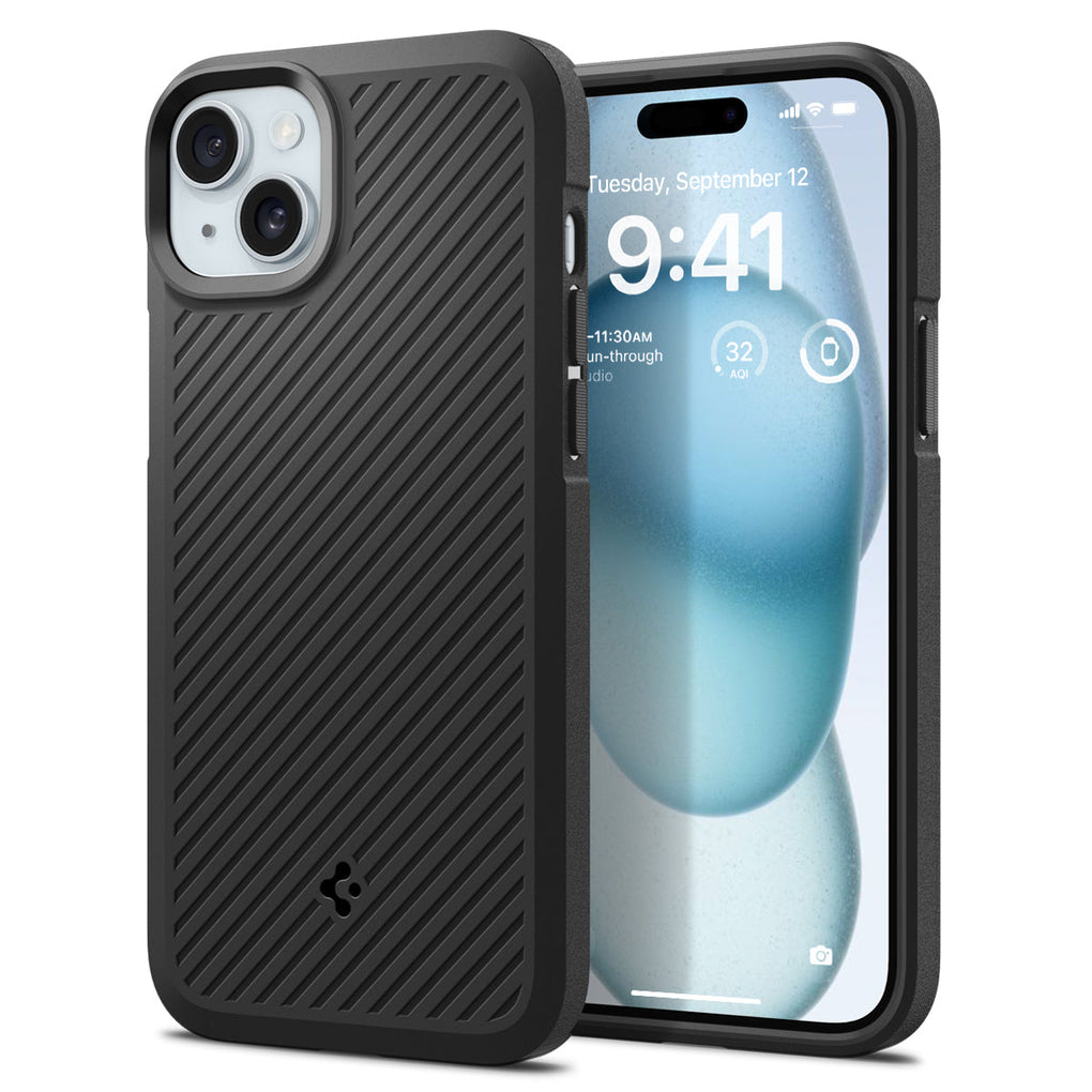 iPhone 15 Plus Case Core Armor in matte black showing the back and front