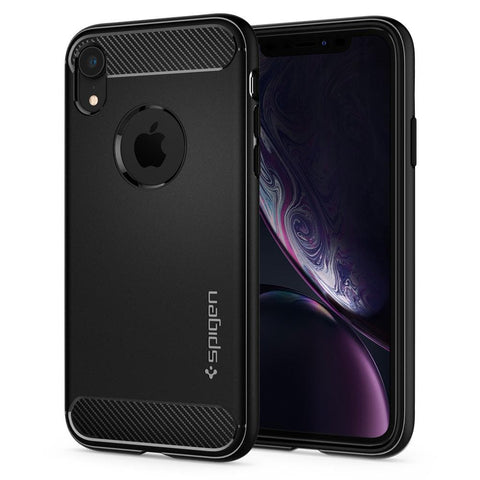 Rugged Armor	Matte Black	Case	back design and a front view of the edge around the	iPhone XR	device.