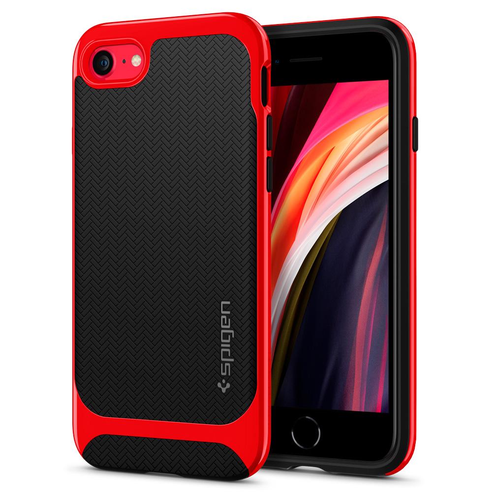 ACS00953 - iPhone SE (2020) Case Neo Hybrid Herringbone in dante red showing the back and front