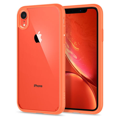 Ultra Hybrid	Coral	Case	back design and a front view of the edge around the	iPhone XR	device.