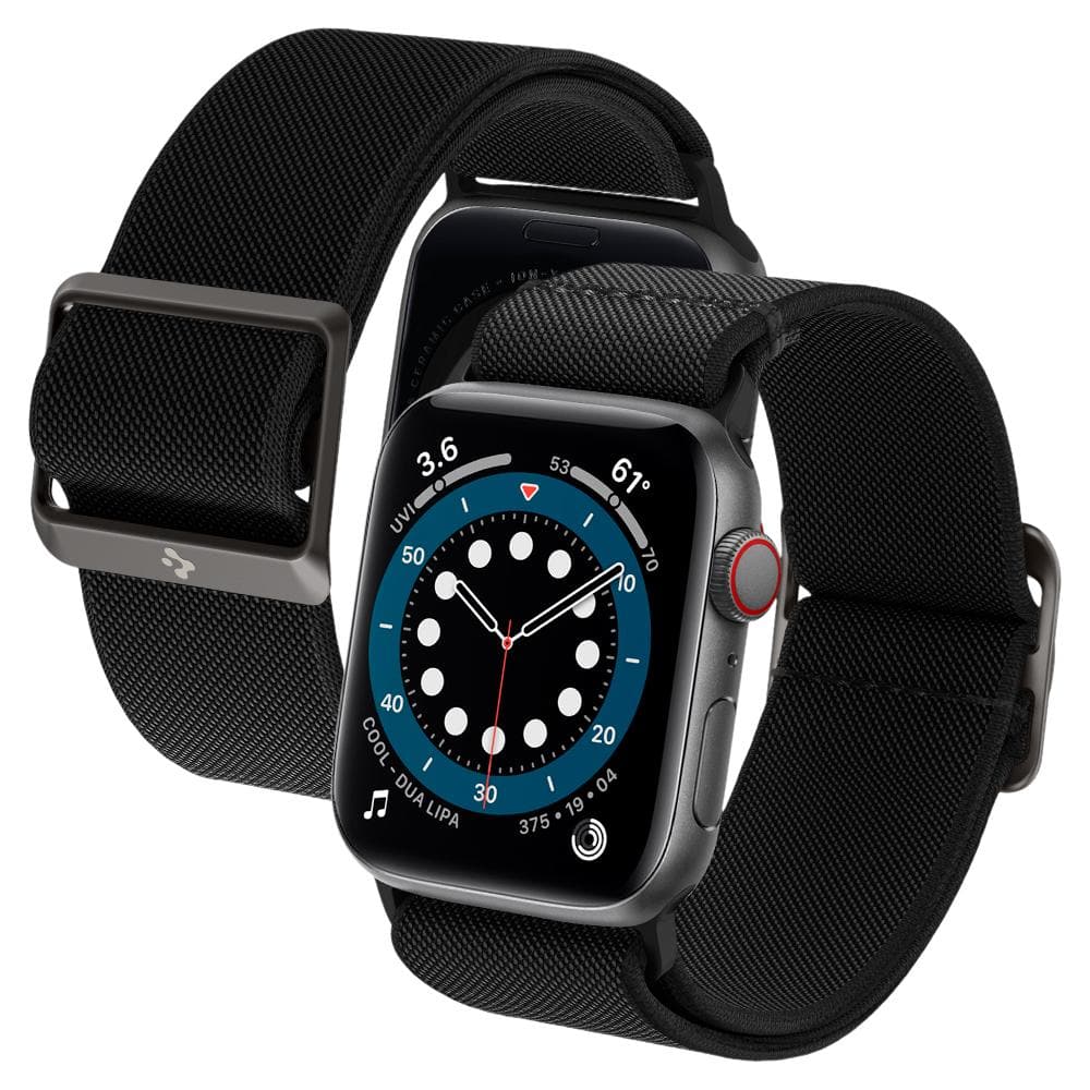 Apple Watch Series SE / 6 / 5 / 4 (40mm) Watch Band Lite Fit in black showing the back and front