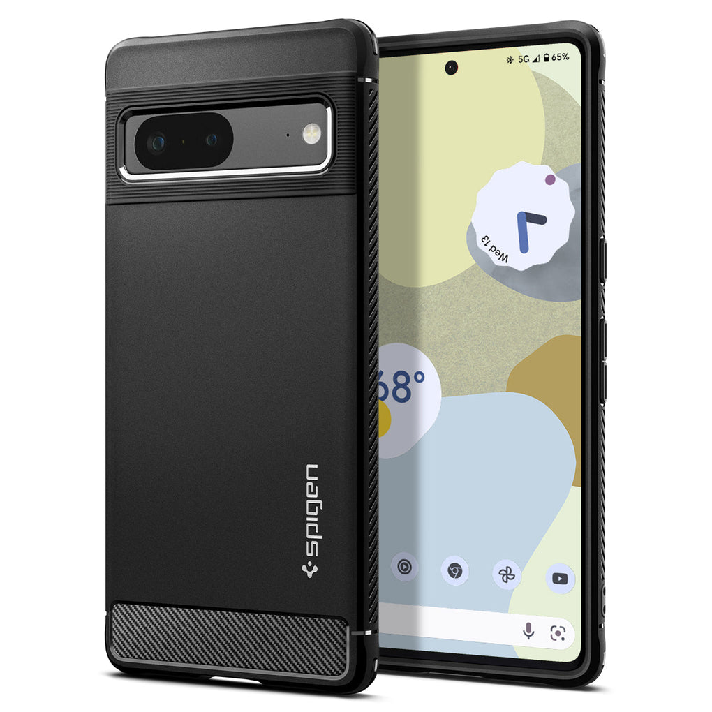 Pixel 7 Case Rugged Armor in matte black showing the back and front