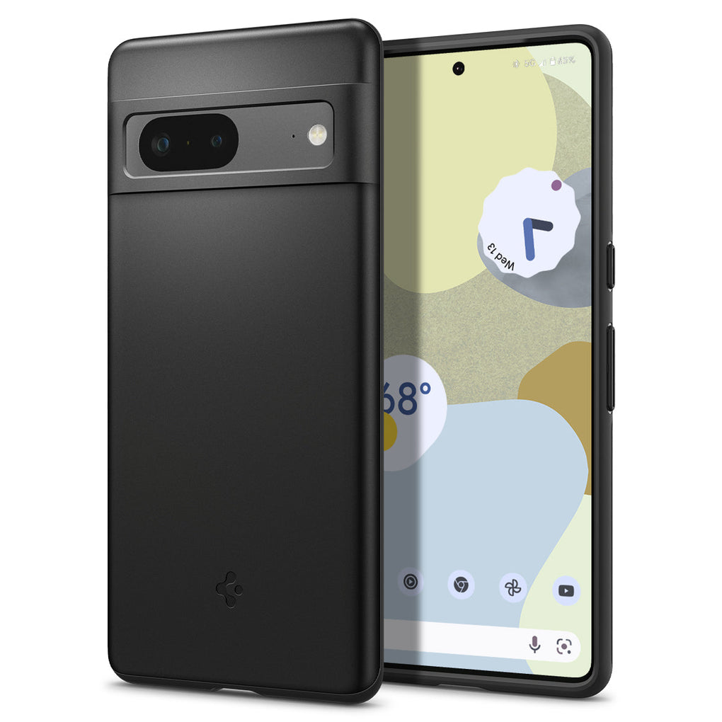 Pixel 7 Case Thin Fit in black showing the back and front