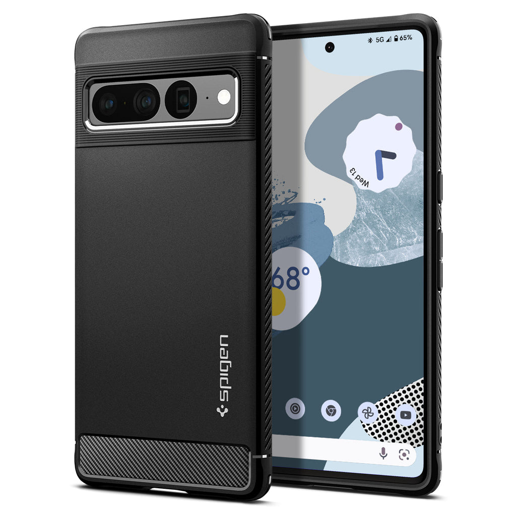 Pixel 7 Pro Case Rugged Armor in matte black showing the back and front