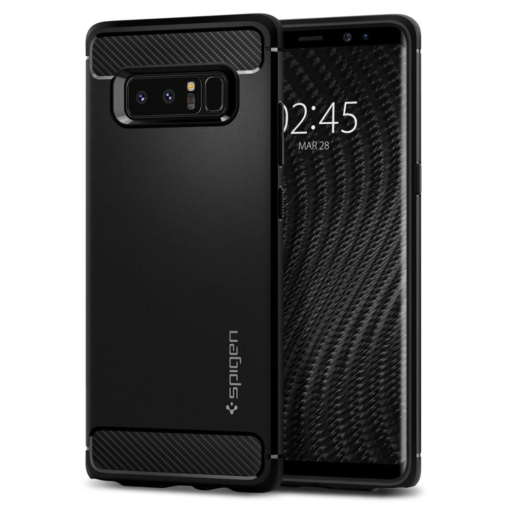 Rugged Armor	Matte Black	Case	back design and a front view of the edge around the	Galaxy Note 8	device.