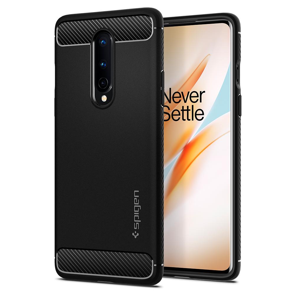 OnePlus 8 Case Rugged Armor in black showing the back and front