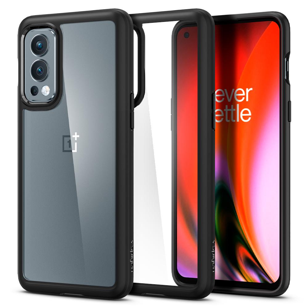 OnePlus Nord 2 5G Case Ultra Hybrid in black showing the back, inside and front