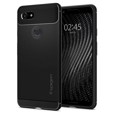F19CS25031 Rugged Armor	Black	Case	back design and a front view of the edge around the	Pixel 3	device.